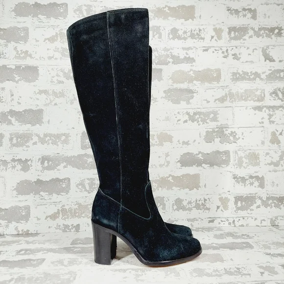 New Vince Camuto Perlanie Leather Black Pointy Toe Heel Knee Hight Boot T166 - Picture 6 of 13